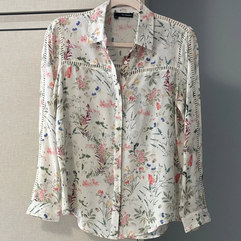 The Kooples Floral Button-Up Blouse in Ivory size XXS  ( fits a S) runs large - Picture 2 of 8